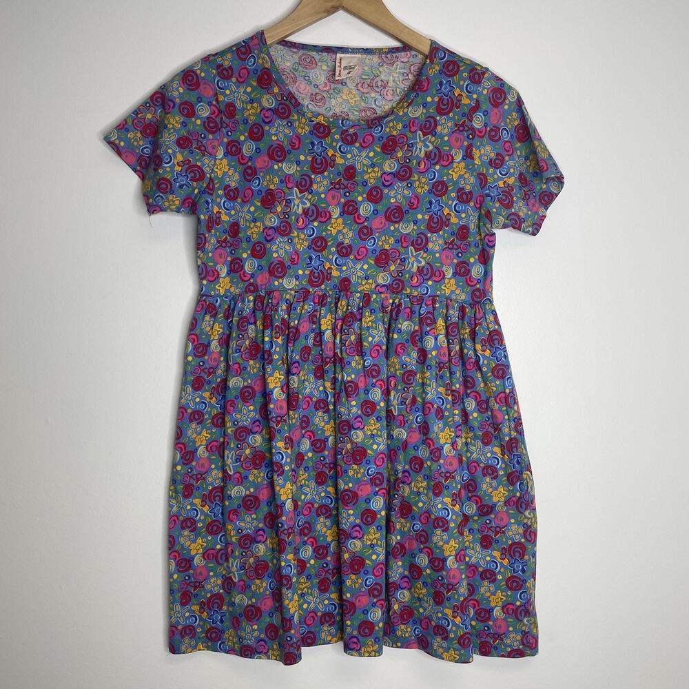Hanna Andersson Girls Floral Short Sleeve Cotton Dress Size XS Made in USA